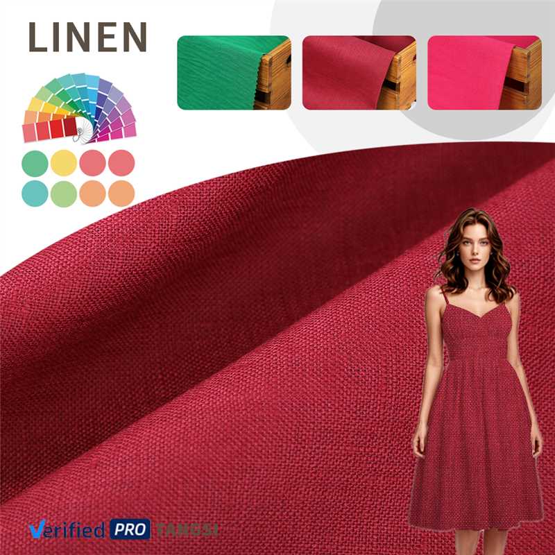 Wholesale With Bright Colours Organic 100% Pure Linen Fabric Woven Plain Dyed Medium Weight Clothing Fabric
