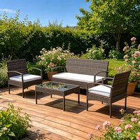 Ensemble de salon de jardin moderne en rotin tressé 4 pièces résistant aux intempéries avec table basse