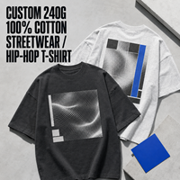 T-shirt en coton de haute qualité, 240 g/m², vintage, doux, respirant, confortable, uni, à manches courtes, grande taille, style hip-hop, surdimensionné