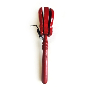 Castañuelas de madera con mango largo de 3 púas, teñidas de rojo, para niños, instrumento de percusión rítmica para el aula - Product Image 2