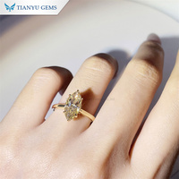 Tianyu Gems 6x12mm Marquise Cut Champagne Moissanite Halo Anneau Femmes 18K 14K 10K Or Jaune Anneaux De Mariage Bijoux De Fiançailles