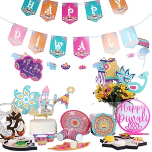 Décoration de fête des lumières, serviettes de table pour 12 invités, assiettes en papier, vaisselle indienne colorée pour Diwali - Product Image 3