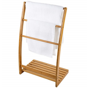 Bamboo Towel Rack 3 <b>Bars</b> <b>Freestanding</b> Organizer Shelf Minimalist Design For Bathroom Use - Product Image 4