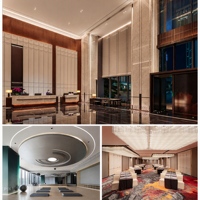Meubles d'hôtel sur mesure, comptoir de réception et ensemble de meubles de hall avec service de design d'intérieur 3D