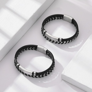 Pulsera de Cuero Trenzado de Acero Inoxidable de Alta Calidad, Estilo Clásico y Moderno, Personalizable al por Mayor - Product Image 3