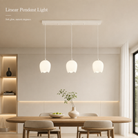 Lustre suspendu élégant de style Japandi à 3 lumières, base longue blanche, bord ondulé en verre, pour la maison, la salle à manger, l'îlot de cuisine
