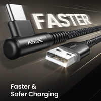 Kabel pengisi daya USB C sudut kanan 3,1 A, pengisian daya Cepat 90 derajat nilon Tipe C untuk ponsel game Samsung