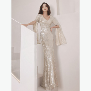 Hébergement robe <span class=keywords><strong>de</strong></span> soirée banquet pour femmes réunion annuelle haut <span class=keywords><strong>de</strong></span> gamme lumière luxe niche brillant automne et hiver Lon - Product Image 4