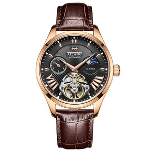 Reloj Mecánico Automático Ailang para Hombre, Correa de Cuero, 22 Joyas, Caja Redonda de Aleación en Oro Rosa, No Resistente al Agua - Product Image 4