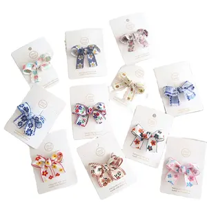 Boho embroidery bow hairpins wholesale kids hair accessories fabric floral all-wrapped hair clips