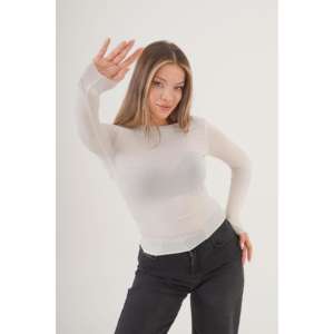 Super Slim Trendy Basic White Blouse Free Size XL Embroidered Lace <b>Sequin</b> Decoration Stand Collar Silk for Women's Office <b>Tops</b> - Product Image 5