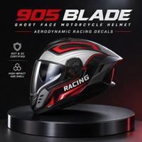 Helm Motor 905 Blade Ghost Face ABS Dual Visor dengan Slot Headset Bluetooth, Upgrade Bersertifikasi 3C DOT