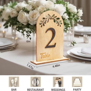 Numéro de table en bois pour décoration de mariage, découpé au laser avec base, pour centre de table de banquet, ornement fait main - Product Image 3