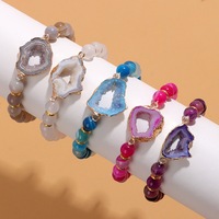 Bracelet extensible en tranches d'agate naturelle et de cristal Druzy, idéal pour femme, cadeau de bijoux