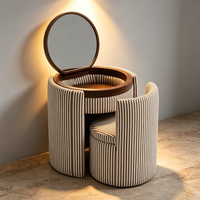 Ensemble de coiffeuse moderne rond en similicuir imprimé léopard avec miroir et tabouret en bois massif pour hôtel, salle de bain, chambre à coucher, maquillage
