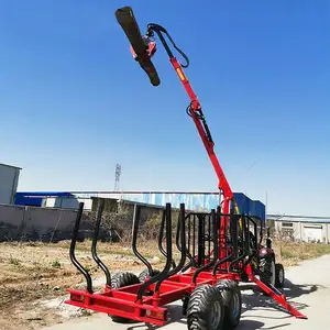 Forest log trailer with crane for tractor with grapple atv log trailer