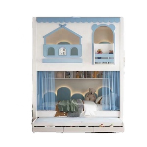Letto a Castello Multifunzionale per Bambini con Scivolo, Scale con Vano Contenitore, Letto Estraibile, Cassetti e Libreria, Bianco Azzurro per Ragazzi e Ragazze - Product Image 2