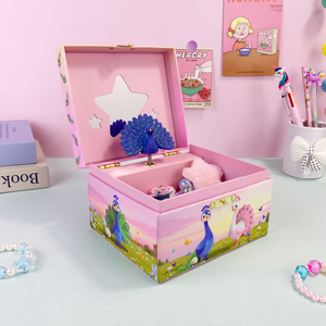 Custom Rotating Paper Music Box with Peacock Doll for Eco-Friendly Jewelry Storage &amp; Gift for Girls - Product Image 1