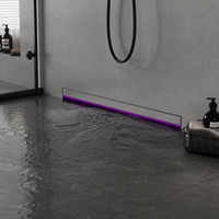 Desagüe de ducha lineal empotrable de acero inoxidable 304 para suelo, cocina, bañera, baño, desagüe rectangular de pared con luz LED