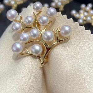 Broche en perle d'eau douce de haute qualité, couleur or, matériau préservant la couleur, 'Arbre du bonheur', fleur de poitrine, broche élégante en cristal - Product Image 4