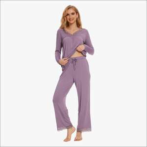 <b>Women's</b> Lace Spliced Knit Sleepwear Set Sexy Lounge Wear Sets <b>Women</b> <b>Pajamas</b> <b>for</b> <b>Women</b> Set Custom Logo Clothing Manufacturer - Product Image 2