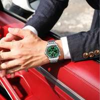 POEDAGAR 673 Montre étanche de luxe en acier inoxydable à quartz pour hommes avec aiguilles lumineuses et calendrier doré