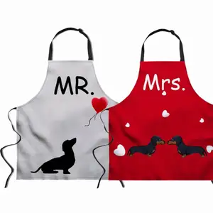 Kustom Grosir Cinta Dachshund Apron 2 Pcs/set Pasangan Sublimasi Celemek Poliester Lucu Memasak Dapur Celemek