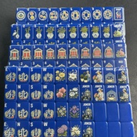 Ensemble de Mahjong Bleu en Gros, Tuiles de Mahjong de Style Chinois avec Tuiles Joker et Motifs Floraux pour Fournisseurs de Jeux