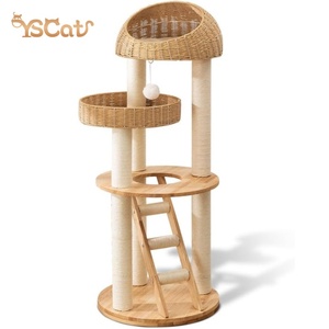 Tour à <span class=keywords><strong>chat</strong></span> multi-niveaux en bois de caoutchouc thaïlandais écologique, moderne, haut, <span class=keywords><strong>gris</strong></span>, du sol au plafond - Product Image 1