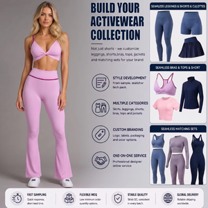 Conjunto de Yoga sin Costuras Tendencia 2026 para Mujer, Lavanda con Ribete en Contraste, Sujetador Cruzado y <span class=keywords><strong>Leggings</strong></span> Acampanados de Cintura Alta, Conjunto Deportivo de 2 Piezas - Product Image 2