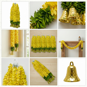 Guirnalda de Flores Artificiales Amarillas Decorativas con Campanas Doradas para Bodas, Festivales y Decoración de Templos - Product Image 6