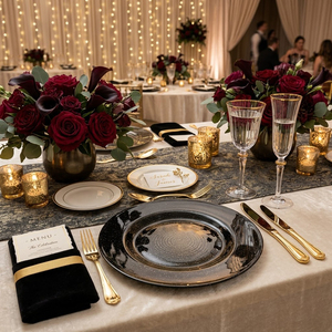 Platos <span class=keywords><strong>de</strong></span> Presentación <span class=keywords><strong>de</strong></span> Cristal Negro <span class=keywords><strong>con</strong></span> Brillo Dorado <span class=keywords><strong>de</strong></span> Lujo <span class=keywords><strong>de</strong></span> 13 Pulgadas, Platos Redondos <span class=keywords><strong>con</strong></span> Diseño <span class=keywords><strong>de</strong></span> Cielo Estrellado <span class=keywords><strong>para</strong></span> Decoración <span class=keywords><strong>de</strong></span> Mesa en Bodas y Eventos - Product Image 1