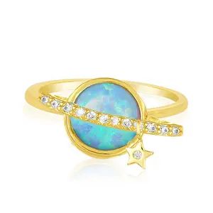 Anello con opale pianeta in argento sterling 925 con gemma e stella sospesa