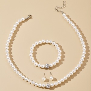 Juego de 3 Piezas de Joyería de Perlas de Imitación, Collar, Pulsera y Aretes, Perlas de Imitación, Joyería de Lujo para Mujer, Fiesta Nupcial - Product Image 4