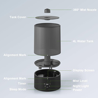 Humidificateurs 4L Top Fill Cool Mist Oil Diffuseur Veilleuse Ultrasonique Air pour Maison Bébé Pépinière Plante 50H Arrêt Automatique