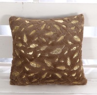 Décor à la maison tissé plante motif jeter taie d'oreiller 17x17 pouces Super doux peluche fourrure feuille d'or lavable