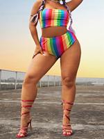 Nouveau en stock personnalisé bikini deux pièces coloré grande taille sexy maillots de bain bandeau taille haute maillot de bain sans bretelles pour femmes