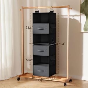 Non-Woven 6-Shelf Hanging Closet Organizer with 3 Drawers, 2 Separable 3-Tier Units for Wardrobe & Dorm <b>Storage</b> Closet Organizer - Product Image 5