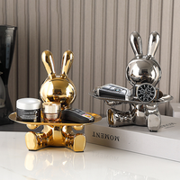Coloré En Céramique Lapin Boîte De Rangement Écologique Animal Statue pour La Maison Salon Décor Lapin Ornement Placage Sculpture Plateau