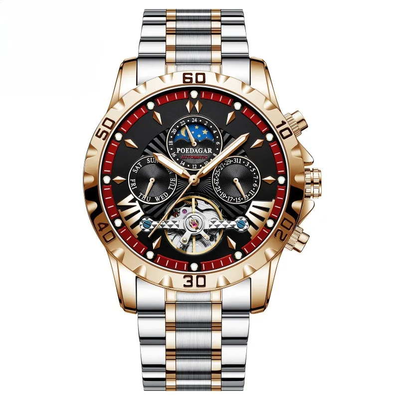 남자를위한 기계식 자동 무브먼트 시계 하이 엔드 럭셔리 브랜드 Led 필드 티타늄 스틸 손목 시계 보석 선물 상자