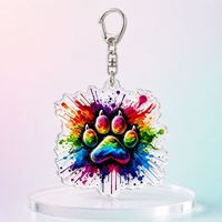 Porte-clés personnalisé en acrylique en gros, motif patte arc-en-ciel, breloque animale personnalisée, cadeau pour amoureux des animaux, cadeau personnalisé en gros pour