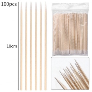 Bâtonnets de coton écologiques jetables fins avec manches en bois 10 cm Outil de beauté multifonctionnel Coton-tige pour le maquillage - Product Image 4