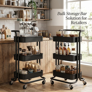 Mobile 3-Tier Metal Rolling Coffee Cart with Silent Wheels Heavy Duty Kitchen Utility <strong>Trolley</strong> for Office Home Cafe Small Spaces - Product Image 1