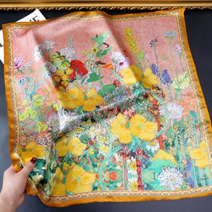 Écharpe de luxe 100% soie de mûrier pour femme, motif peinture à l'huile artistique jardin, <span class=keywords><strong>carré</strong></span> 70x70cm, <span class=keywords><strong>foulard</strong></span> en soie - Product Image 1