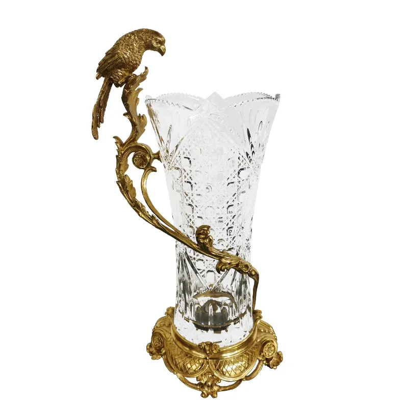 2023 kreative Luxus antike Kristall Blumenvase Messing Wohn accessoires Retro Luxus Vase für Wohnzimmer