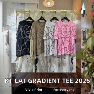 2025 New KT <strong>Cat</strong> <strong>Top</strong> for Women Casual Loose Gradient Color Summer T-Shirt Knitted Fabric Anti-Pilling One Size 0801 - Product Image 3