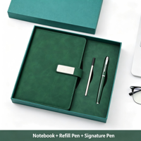 Carnet de notes A5 en cuir PU avec logo personnalisé en relief, kit de recharge de stylos 3 pièces - Cadeau promotionnel de luxe personnalisé