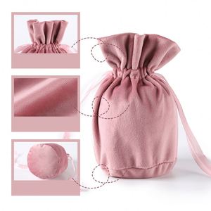 Bolsas de Terciopelo Lisas con Cordón, Tamaño Grande 18*16cm, Base Redonda de 10cm, para Guardar Collares, Cristales, Lápices Labiales - Product Image 3