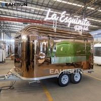 Remorque de camion de crème glacée en acier inoxydable doré, cuisine mobile, remorque alimentaire entièrement équipée, pour bonbons et chips, alimentation intégrée, résistante à la rouille
