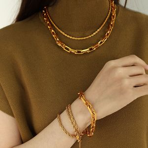Chunky <b>Chain</b> Necklace And Bracelet Set Gold Cuban Link <b>Titanium</b> Steel Unisex Hip Hop Jewelry - Product Image 3
